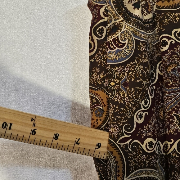 Theo Miles Brown Paisley Pull On Draw String Silk Psnts Wmns Sz 14 - Picture 8 of 9